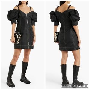 GANNI Dress NWT Cold shoulder shell contrast stitching mini dress in Black